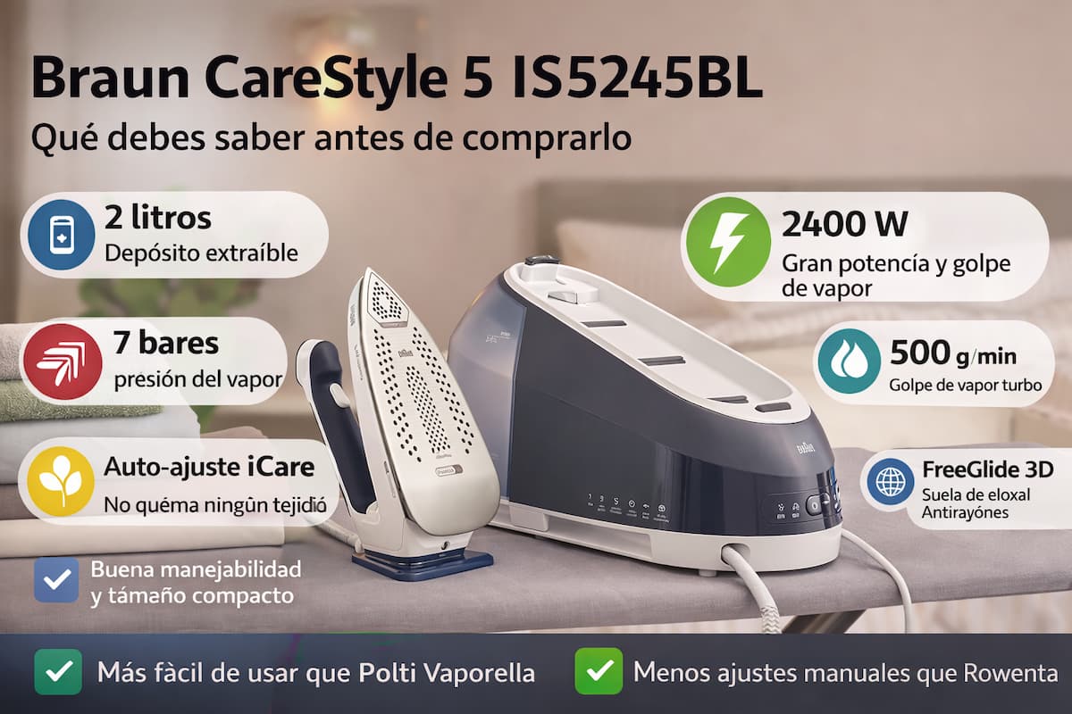 Review Braun CareStyle 5 IS5245BL: centro de planchado de vapor Braun con 2400 W y suela Eloxal 2 review braun carestyle 5 is5245bl